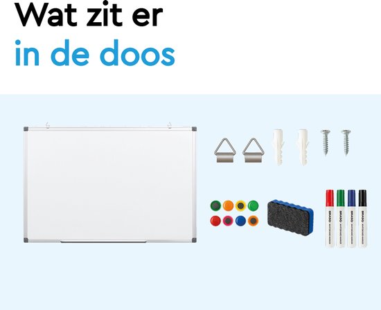 BRASQ Whiteboard 60×45 cm magnetisch - mit Zubehörset (Marker, Radiergummi, Magnete) - Tafel - Magnetische Tafel - Weiß