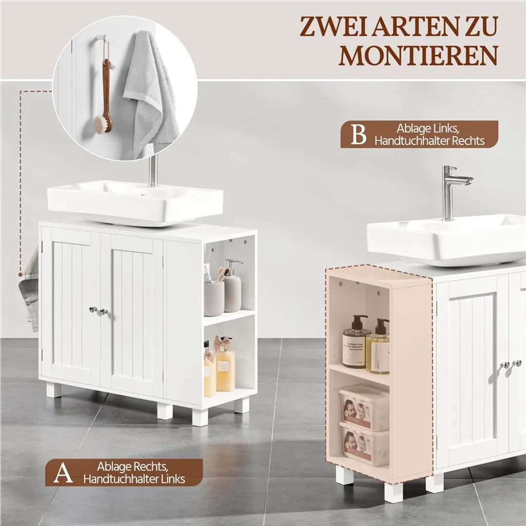 Yaheetech Waschbeckenunterschrank 75 x 30 x 62 cm – Weiß – Mit 4 Fächern, offenen Regalböden und Handtuchhalter