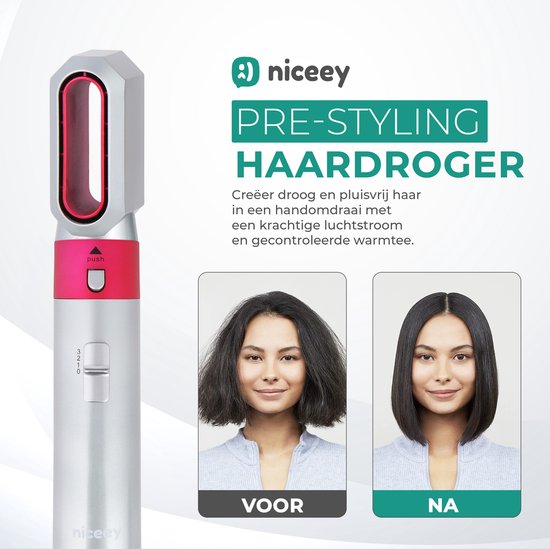 Niceey Haartrocknerbürste - Lockenstab 5-in-1 Set - Airstyler - Multistyler - Stylingbürste - Lockenstab mit Aufsätzen - Haartrockner mit Bürste - Mit Handschuh - Lockenbürste - Haarbürste - 2025 Modell - Grau/Lila