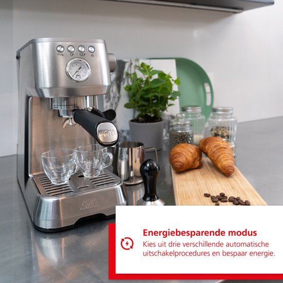 Solis Barista Perfetta Plus 1170 V2 Kolbenmaschine – Köstlicher Kaffee in nur einer Minute – Kompakte und hochwertige Espressomaschine – Milchaufschäumsystem – Silber