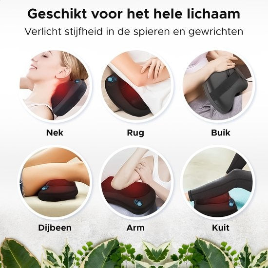 Qumax Massagekissen kabellos - Wiederaufladbar - Wärmefunktion - Elektrisches Shiatsu-Massagekissen - Schwarz