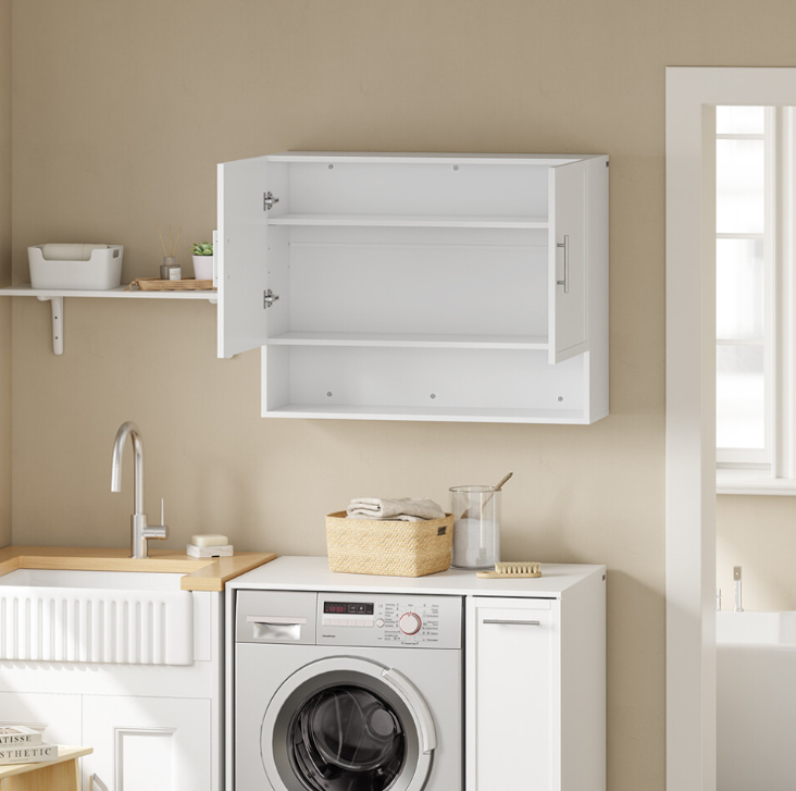 SoBuy Wandschrank 90 x 70 x 28,5 cm – Weiß – 2 Türen – Verstellbares Einlegeboden