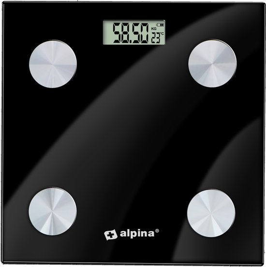 Alpina Smart Scale - mit Körperanalyse: inklusive Fettanteil und BMI - Bluetooth - mit App - Schwarz