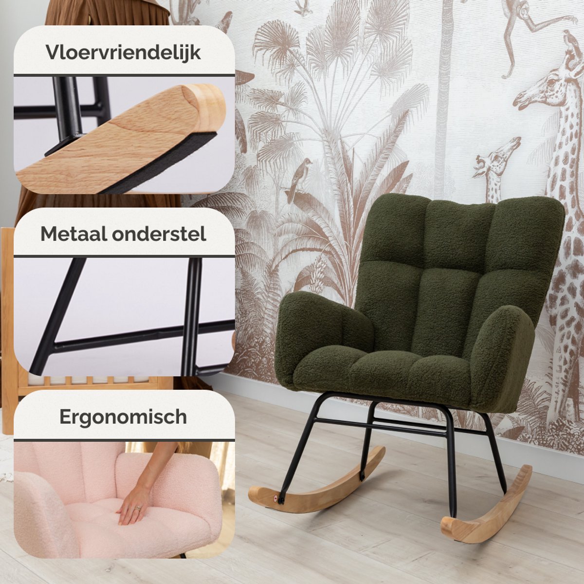 SITTT Noella Schaukelstuhl - dunkelgrün - 70x96x97 cm - Relaxsessel & Kinderzimmer-Sessel