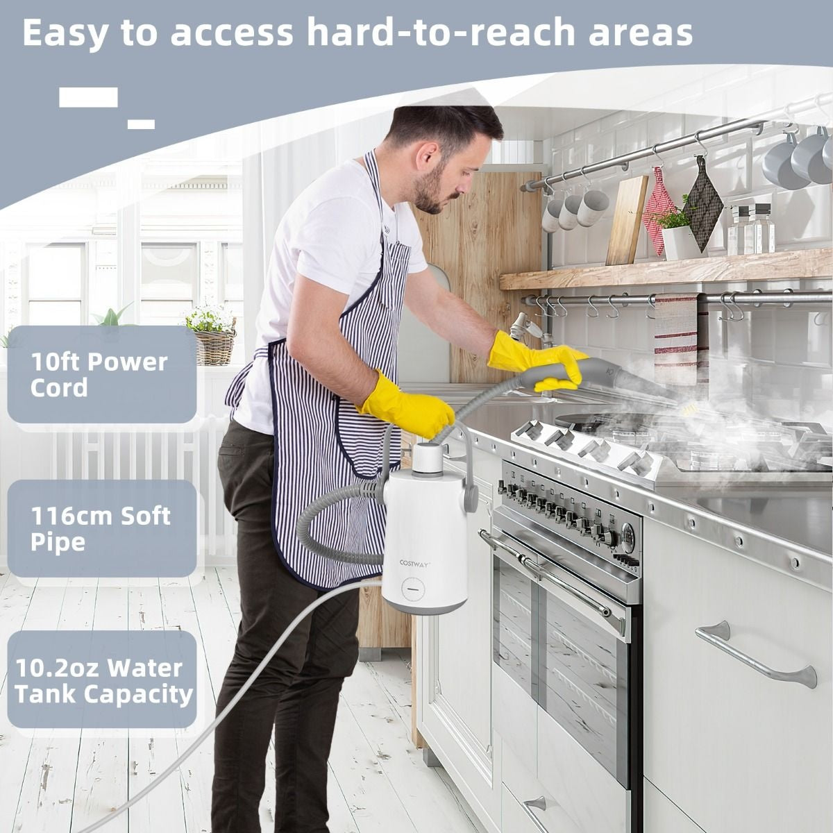 Coast Handdampfreiniger - 1000W - 300ml - Inkl. 10 Zubehörteile - Grau/Weiß