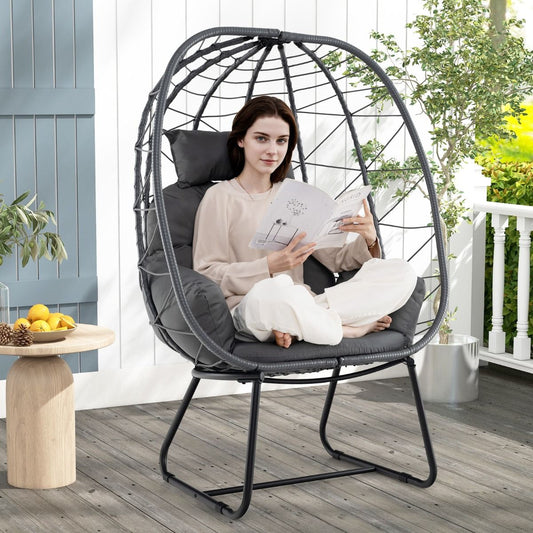 Coast Rotan-Lounge-Sessel – übergroße Eiform – abnehmbares Kissen – grau