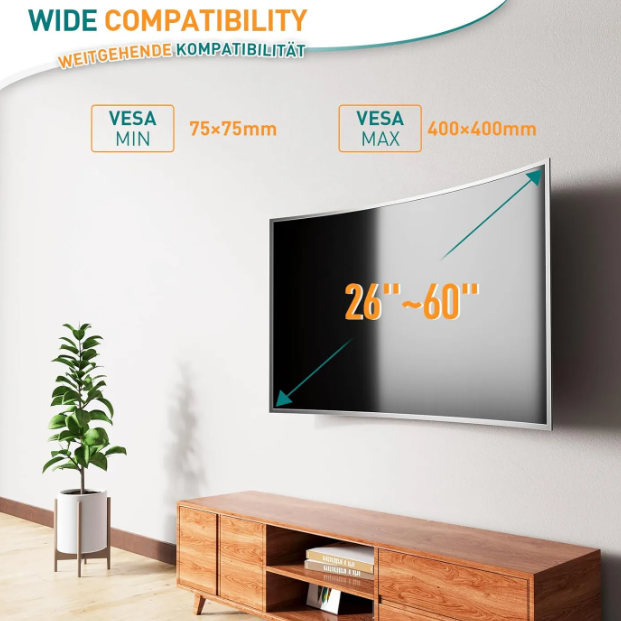ELIVED Ultra Slim TV-Wandhalterung 26–60 Zoll – neigbar – bis zu 45 kg