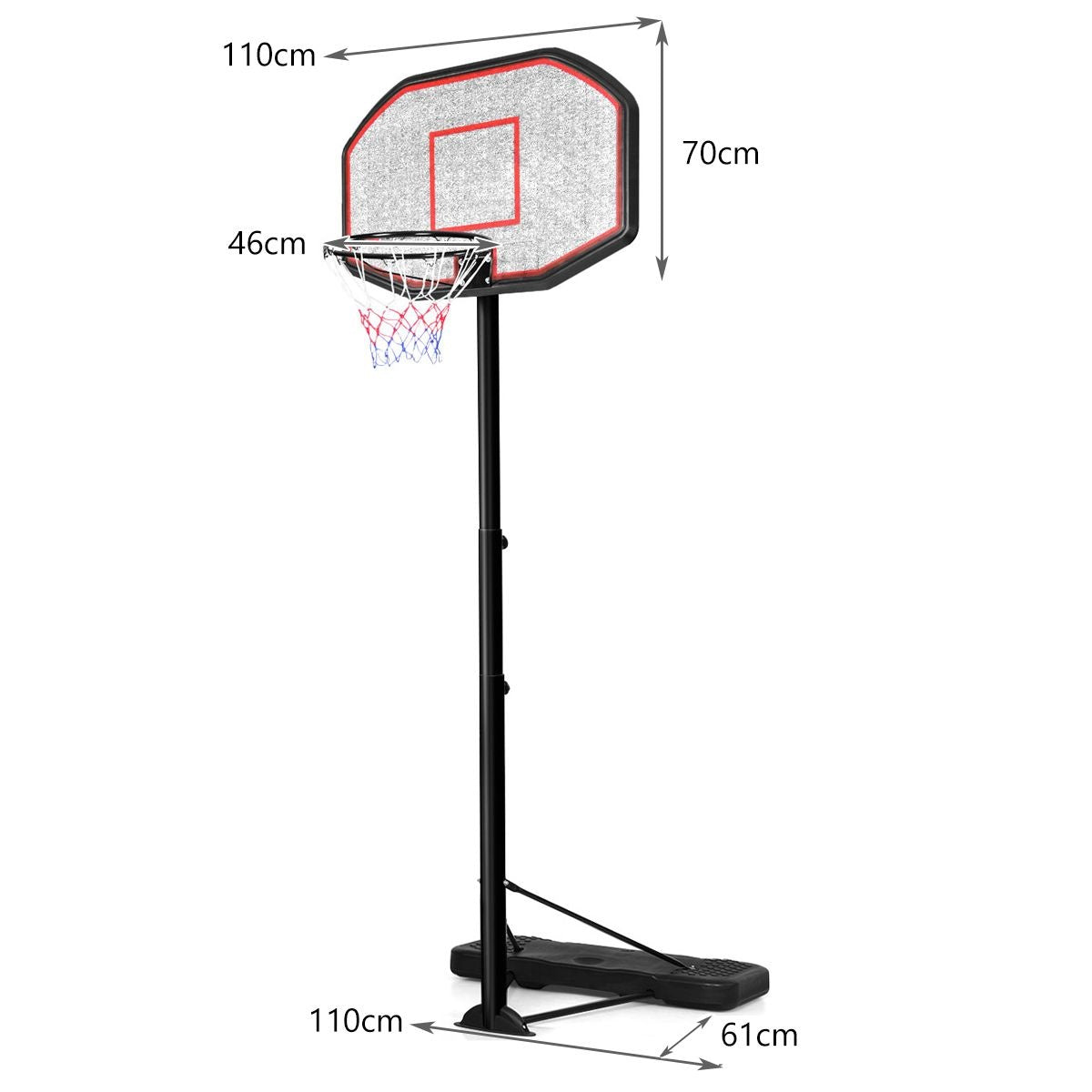 Coast Basketball Pole - Basketball Ring mit Ständer - 220-305 cm Höhe - Schwarz