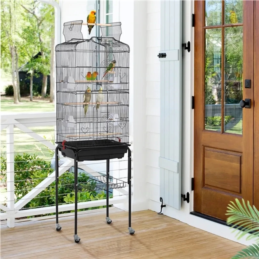 Yaheetech XXL Vogelkäfig mit Ständer und Spielbereich – Schwarz – 46 x 35 x 150,5 cm