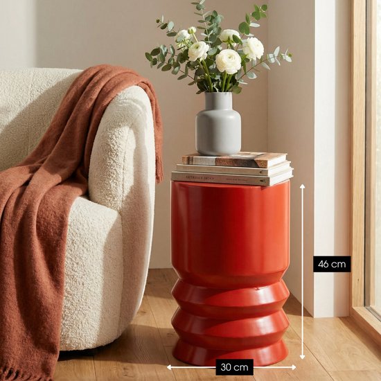 Mica Decorations Mart Beistelltisch – Runder Beistelltisch – Tischchen – Couchtisch – Beistelltisch für das Wohnzimmer – Auch als Pflanzentisch oder Pflanzenständer geeignet – Metall – 46 x 30 cm – Rot