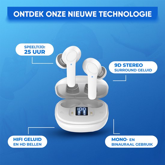 Otiume - Drahtlose Ohrhörer - Bluetooth-Kopfhörer - Drahtlose Ohrhörer - 32 Stunden Spielzeit - Hi-Fi Sound - Weiß