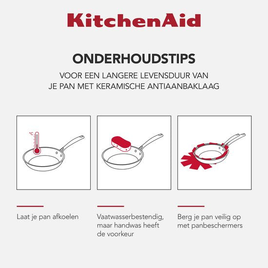 KitchenAid Edelstahl-Pfannenset, 3-teilig, 20/24/28 cm – PFAS-freie Antihaftbeschichtung – Induktionsgeeignetes Pfannenset – Keramikpfanne – Ofenfest bis 220 °C – Silber