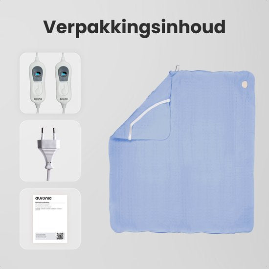 Auronic Elektrische Unterbettdecke - 160x140cm - 2 Personen - mit Eckgummis und 2 Reglern - Heizdecke - Blau