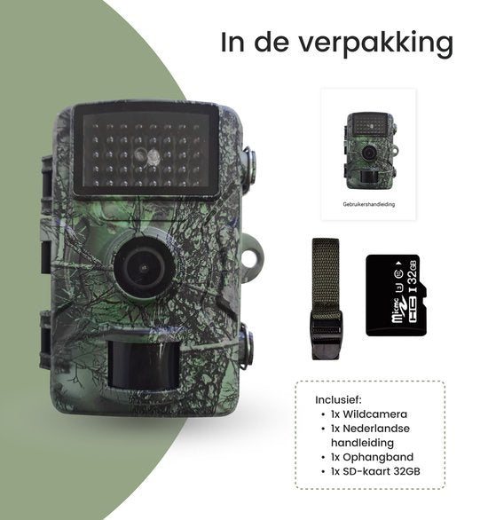 Professionelle Wildkamera mit Nachtsicht 16MP - Wildlife Kamera mit Sensor - Jagdkamera - Wasserdicht - Inkl. 32GB SD Karte