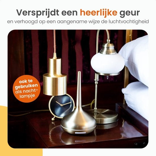 Goliving Aroma Diffuser - Luftbefeuchter - Aromatherapie - Inkl. 2x ätherisches Ã–l - 10 LED Farben - Duftdiffusor - Gold
