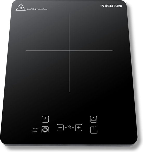 Inventum KI120T - Induktionskochfeld - 1 Kochzone - 2000 Watt - 10 Positionen - Pfanne 15 bis 20 cm - Timer - Kindersicherung - Schwarz