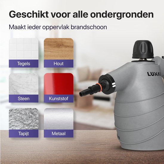 LUMAN 16-in-1 Dampfreiniger C1 - Handdampfreiniger - Handdampfer - Küche, Bad & Sofa reinigen - Fleckenreiniger - 1050 Watt - 450 ML - Grau