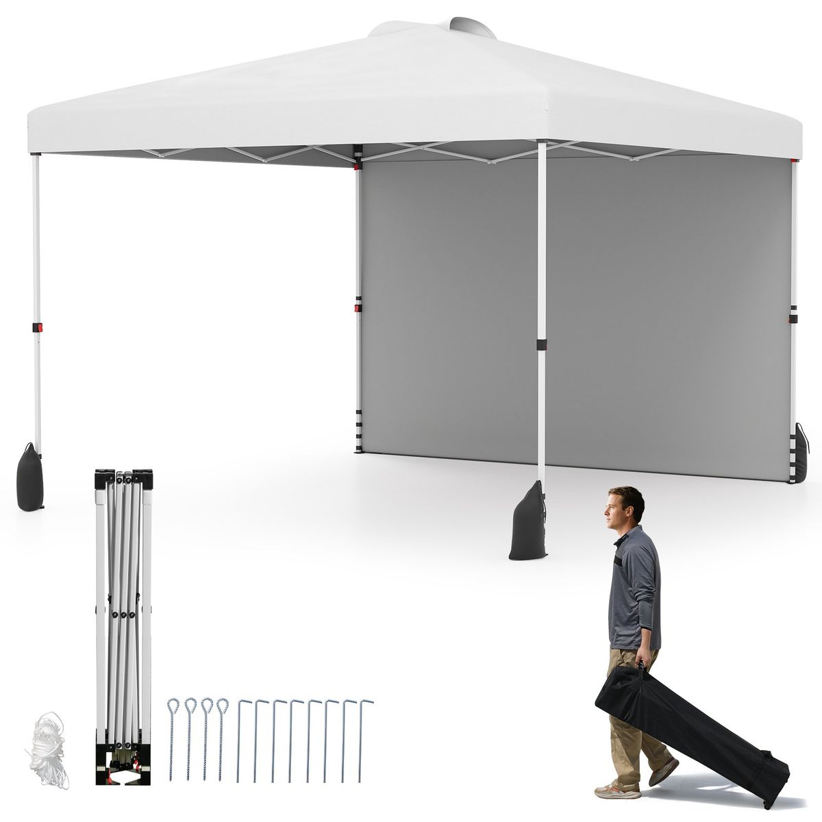 Coast Pop-up-Gartenpavillon – 3 x 3 m – abnehmbare Seitenwand – weiß