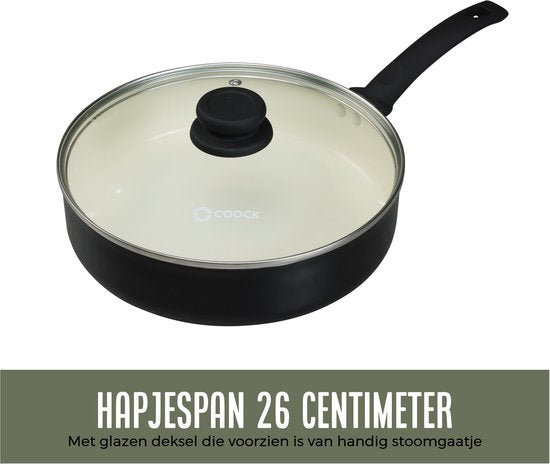 COOCK Kasserolle Induktion - 3100ml - Spezielle Antihaftbeschichtung - Ergonomische Kaltgriffe - Recyceltes Aluminium - Schwarz/Weiß - Inklusive E-Book