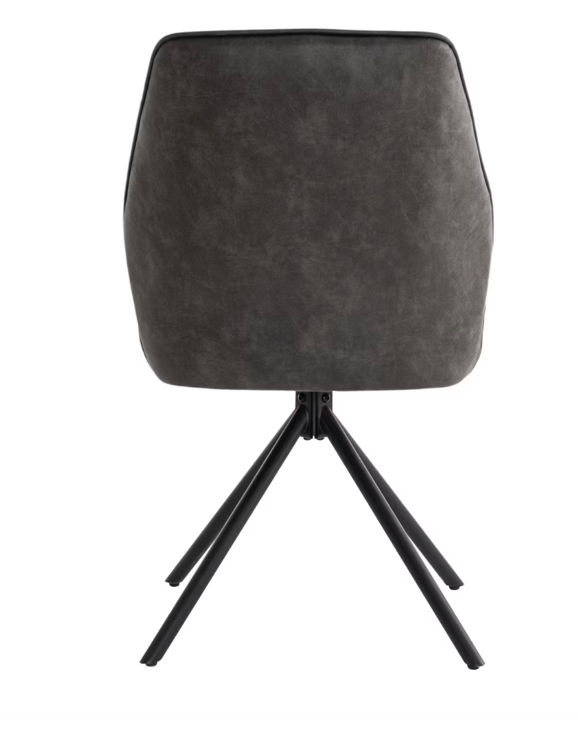 Criks Design - Nova Swivel Dining Chair 2 Pieces - 54 x 64 x 87 cm - Mit 180° drehbarem Gestell und automatischer Rückholfunktion und Sitz aus Sperrholz - Für Esszimmer und Büro - Anthrazitfarbenes Eco-Run Leder und Metall