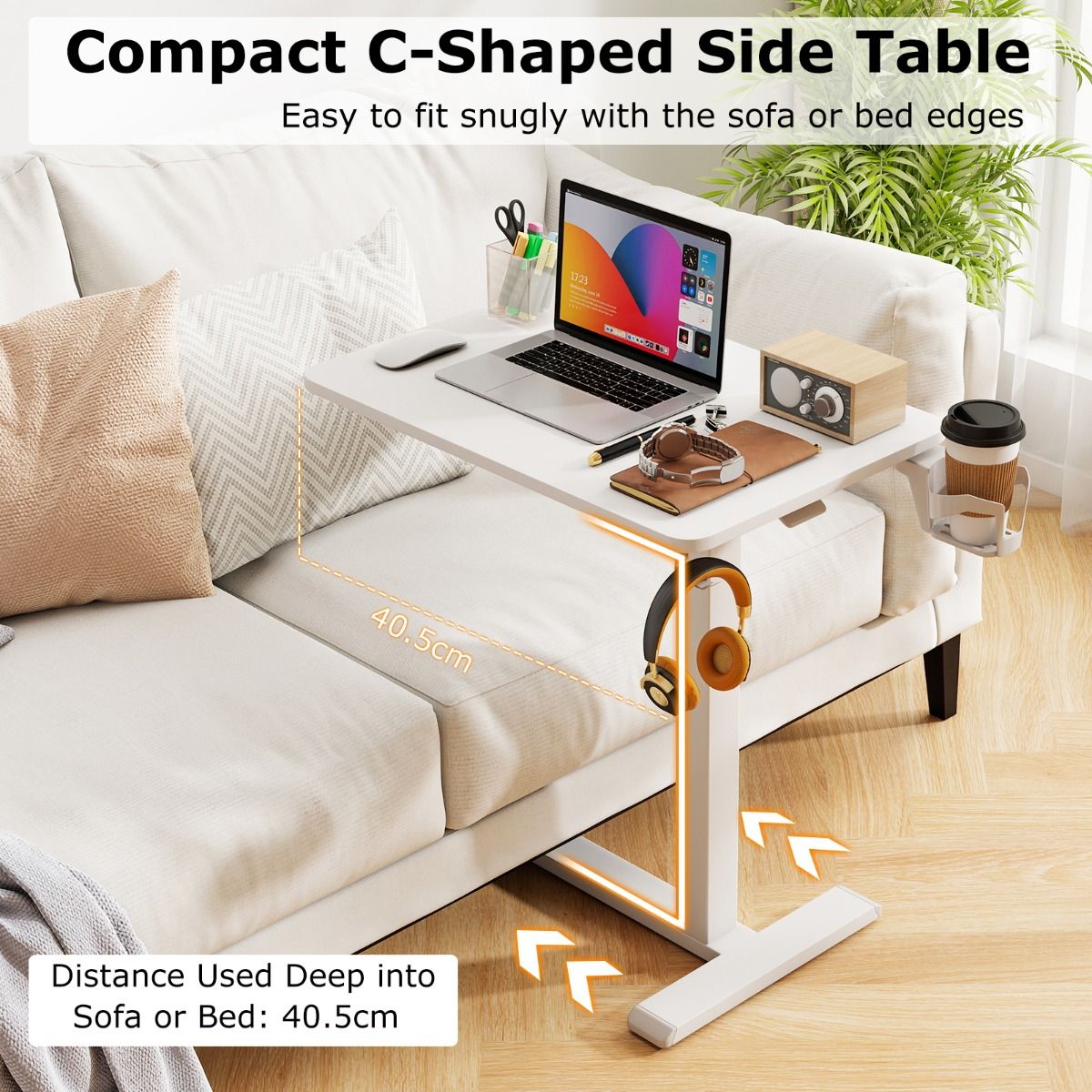 Coast Höhenverstellbarer mobiler Stehtisch Laptop-Tisch Schreibtisch - 60x40x65.5-100 cm - Weiß