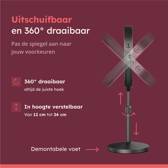 Fraay® Make-up-Spiegel mit LED-Beleuchtung - 10-fache Vergrößerung - Vergrößerungsspiegel mit Licht - wiederaufladbar - Rasierspiegel - Badezimmerspiegel - Schwarz