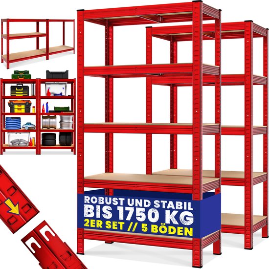 Regalschrank 2er Set - 180x90x40cm Belastbar bis zu 1750kg - Rot