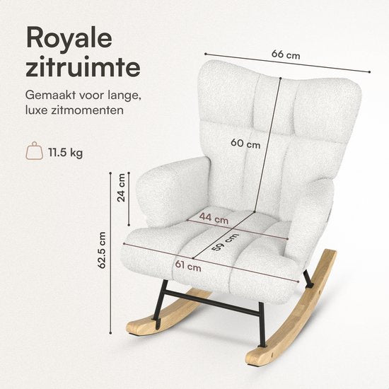 Flowsense Schaukelstuhl Teddy Weiß - Schaukelstuhl Erwachsene Baby - Stillstuhl Babyzimmer - Sessel mit Armlehne Design - Relaxsessel - Liegesessel