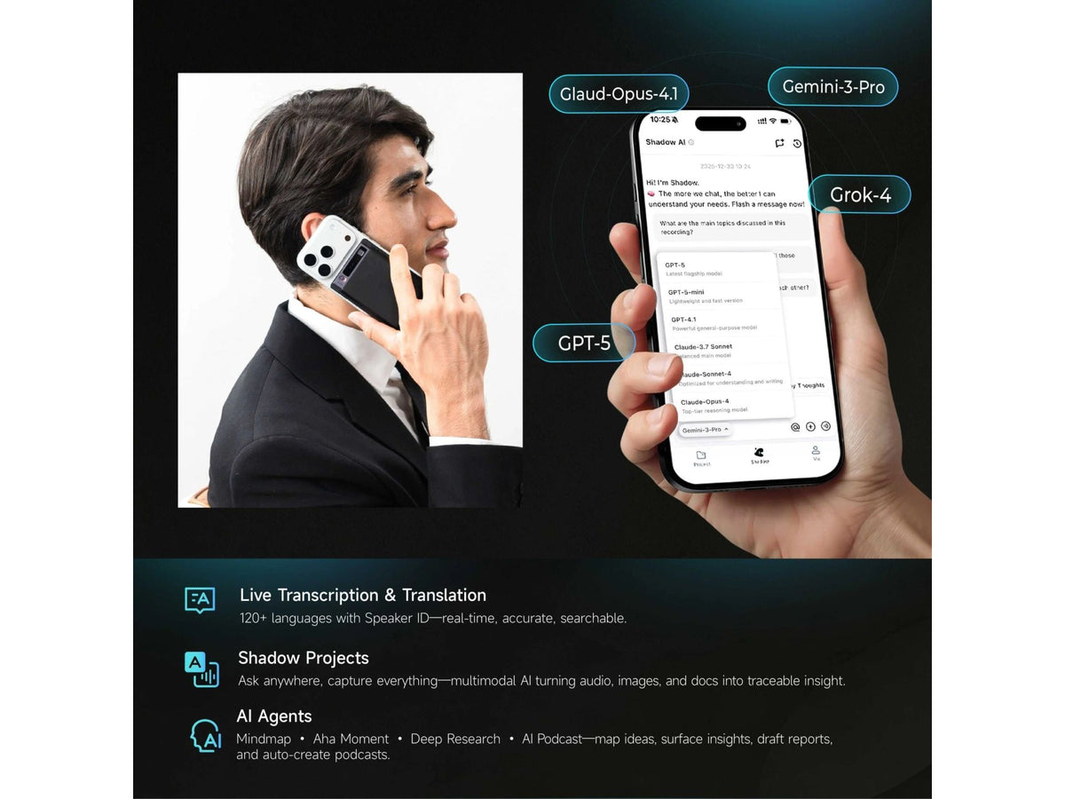 Mobvoi TicNote AI-Diktiergerät – Dual-Mode-Aufnahme – 64 GB Speicher – KI-Transkription