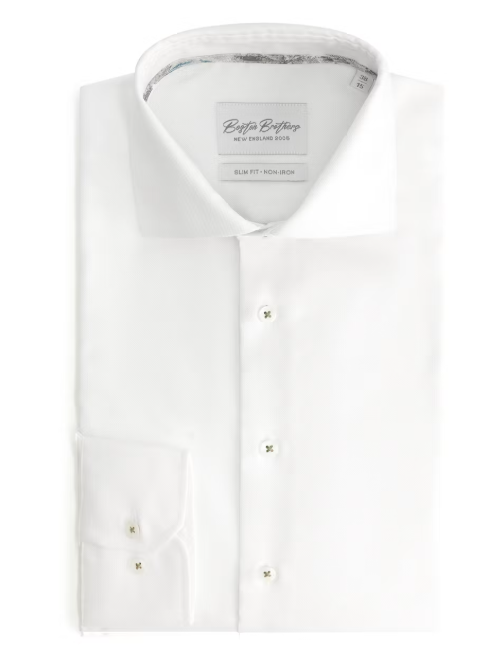 Boston Brothers - Bügelfreies, weites Hemd - Slim Fit - Oxford Weaving - Herren - Weiß - Größe 40