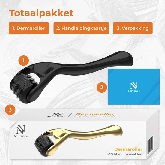 Nuvance Dermaroller - 540 Mikro-Nadeln von 0,5 mm - Inkl. eBook - Bartroller für Haarwachstum - Steril verpackt