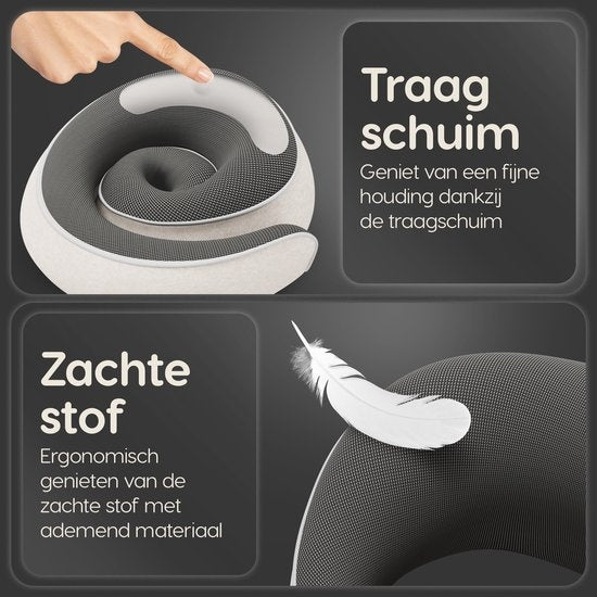 Dymac CloudRest Reisekissen - Nackenkissen - Nackenstütze - Memory Foam Reisekissen - Inklusive Augenmaske & Ohrstöpsel - Mit Reiseetui - Beige