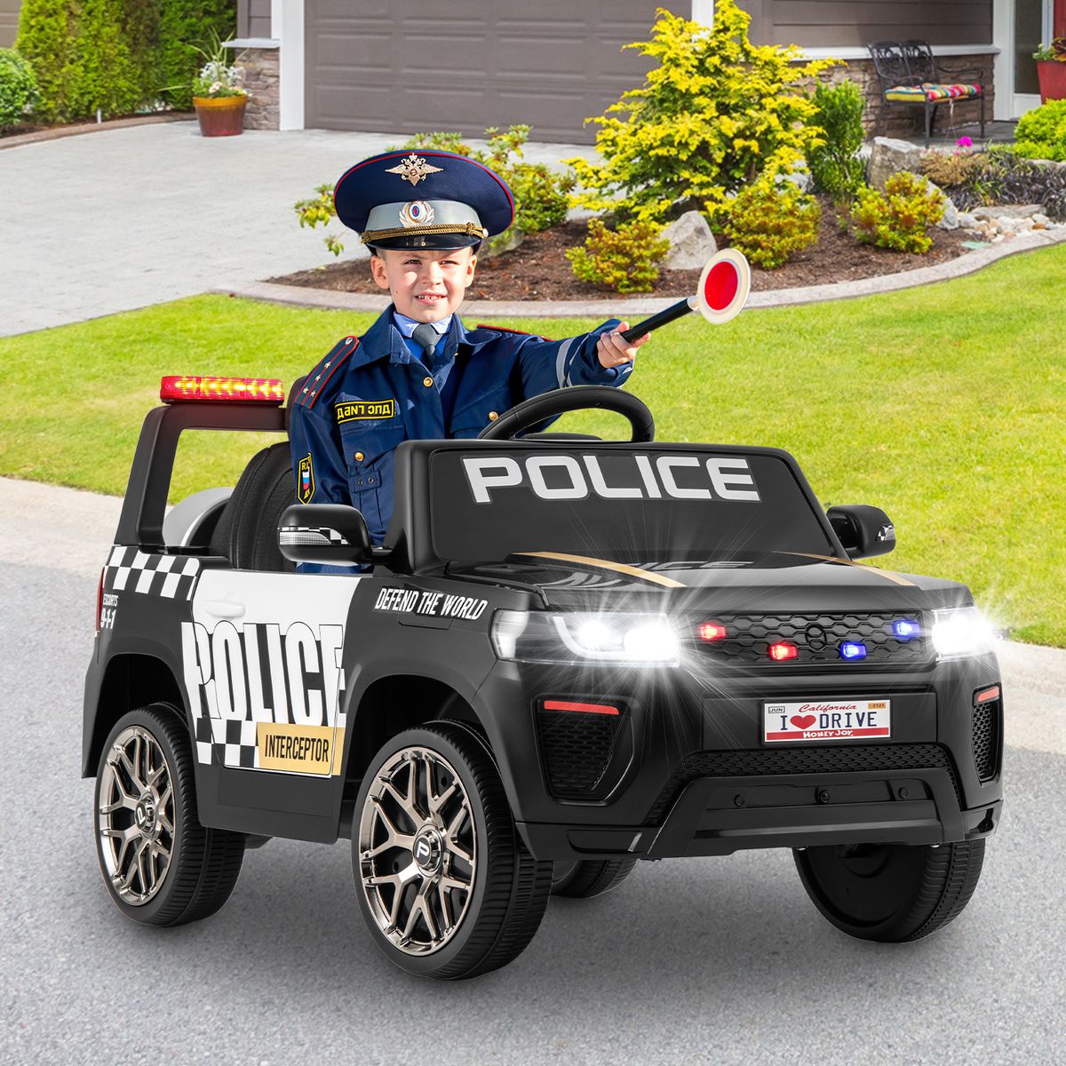 Coast Elektrisches Kinderpolizeiauto – mit Fernbedienung – Sirene und LED-Beleuchtung – schwarz
