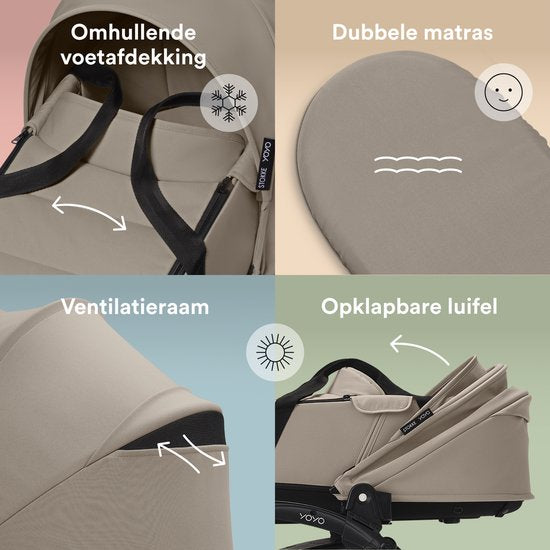 Stokke YOYO Newborn Shell, Taupe – Für Babys bis zu 6 Monaten oder 9 kg – Inklusive halbharter Haube, Doppelmatratze und Fußsack – Für den YOYO-Rahmen (separat erhältlich)