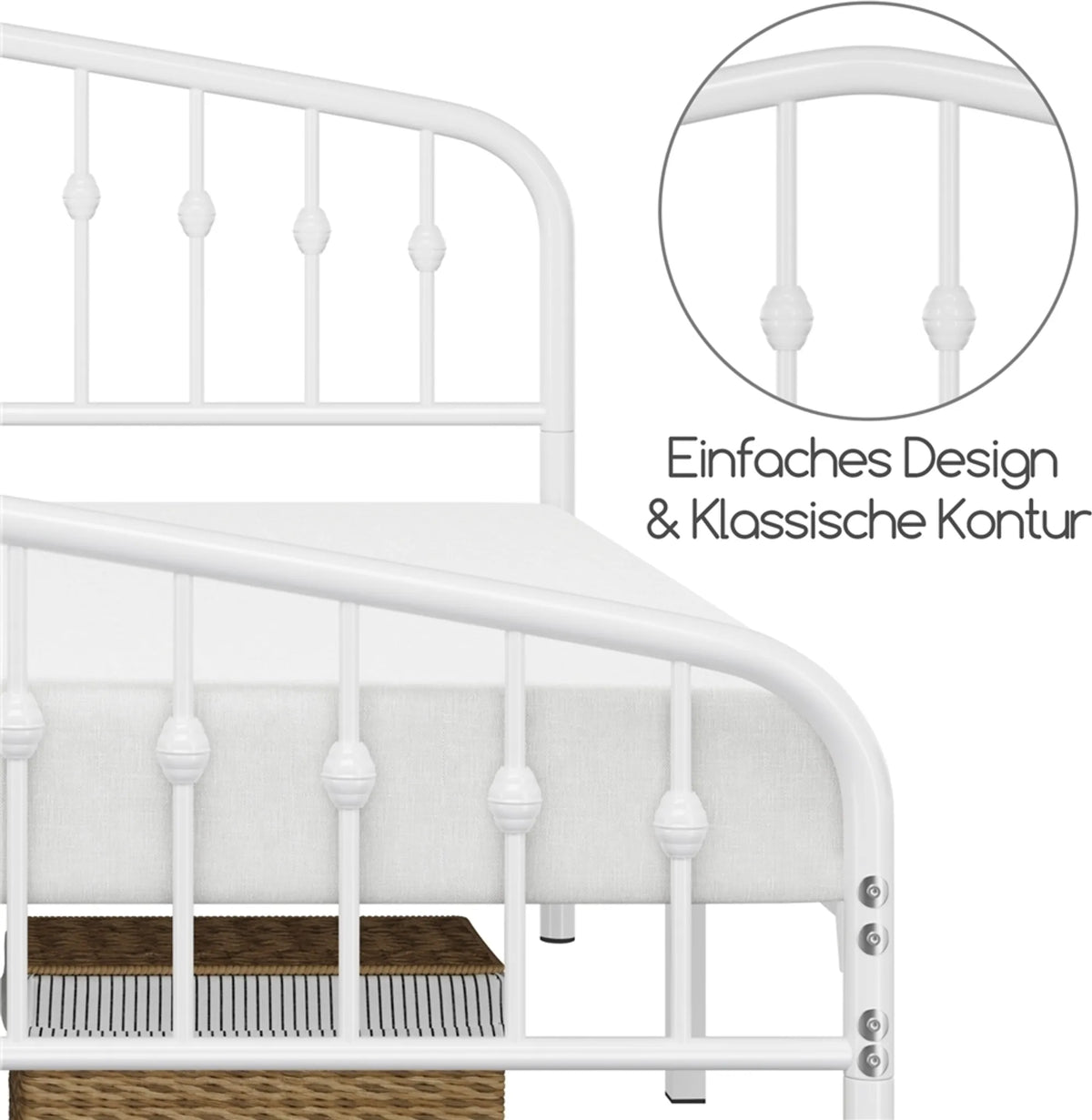 Yaheetech Klassisches Metallbett mit hohem Kopfteil 160 x 200 cm – Weiß – Metall