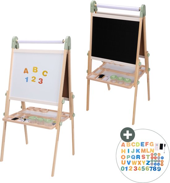 Sunny Luna Aktivitäts-Zeichentisch – Verstellbarer Kinder-Zeichentisch aus Holz – Spiel-Zeichentisch mit Whiteboard und Kreidetafel – Magnettafel – Inklusive Papierrolle, Bechern und Zubehör – Lernspielzeug