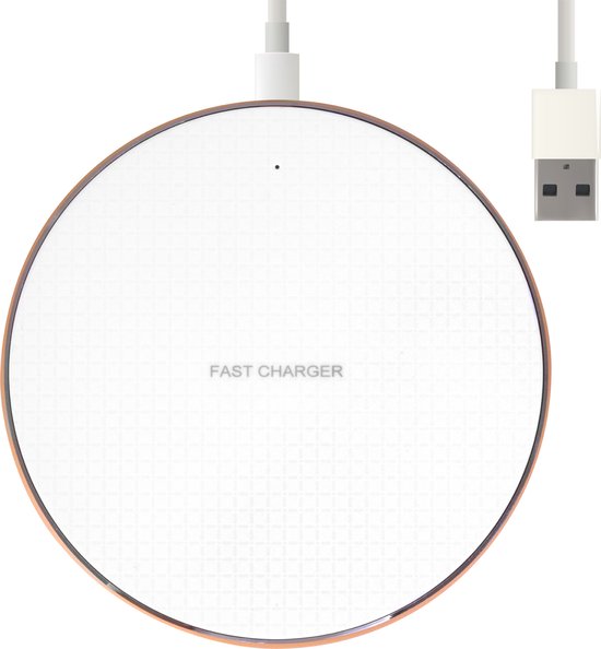 Nuvance - Wireless Charger 10W - Inklusive Kabel - Wireless Charger - Schnelles Ladegerät - Geeignet für alle Qi Smartphones - Weiß und Gold