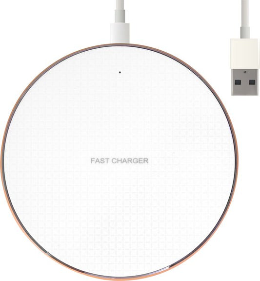 Nuvance - Wireless Charger 10W - Inklusive Kabel - Wireless Charger - Schnelles Ladegerät - Geeignet für alle Qi Smartphones - Weiß und Gold
