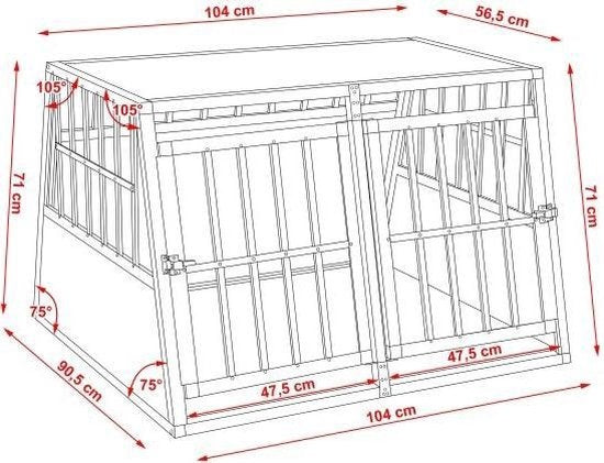 tectake Hondentransportbench double met een schuine achterwand met scheidingswand - 402227