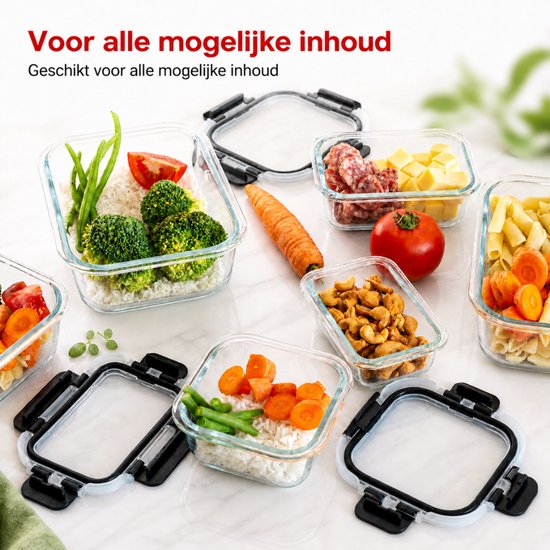 Organess Meal-Prep-Behälter – Frischhaltebehälter – Tiefkühlbehälter – 8-teiliges Set – BPA-frei – Glas – BPA-freier Deckel