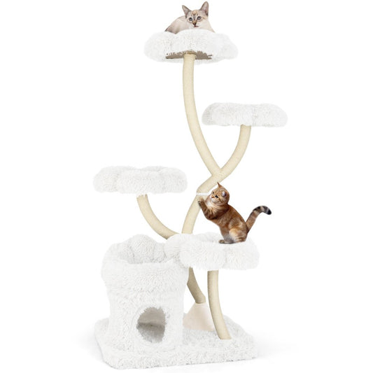 Coast Kratzbaum 165 cm Weiß - Katzenkletterturm mit 4 Plattformen, Sisalkratzbaum und Katzenhaus