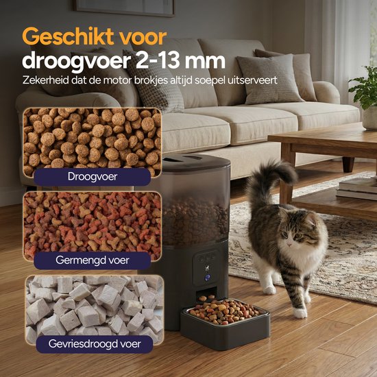 Viervoeter Feed Pro – Automatischer Futterspender 6 l – HD-Kamera & Audio – Für Katzen und Hunde – Futterspender mit App – Schwarz