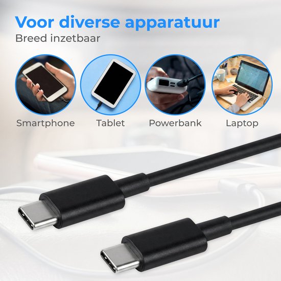 Nuvance USB-C-Kabel – 100 W – USB-C auf USB-C – 3 Meter – USB-C-Kabel – Schnellladegerät – 480 Mb/ps Datenübertragung – USB-C-Ladegerät – Schwarz