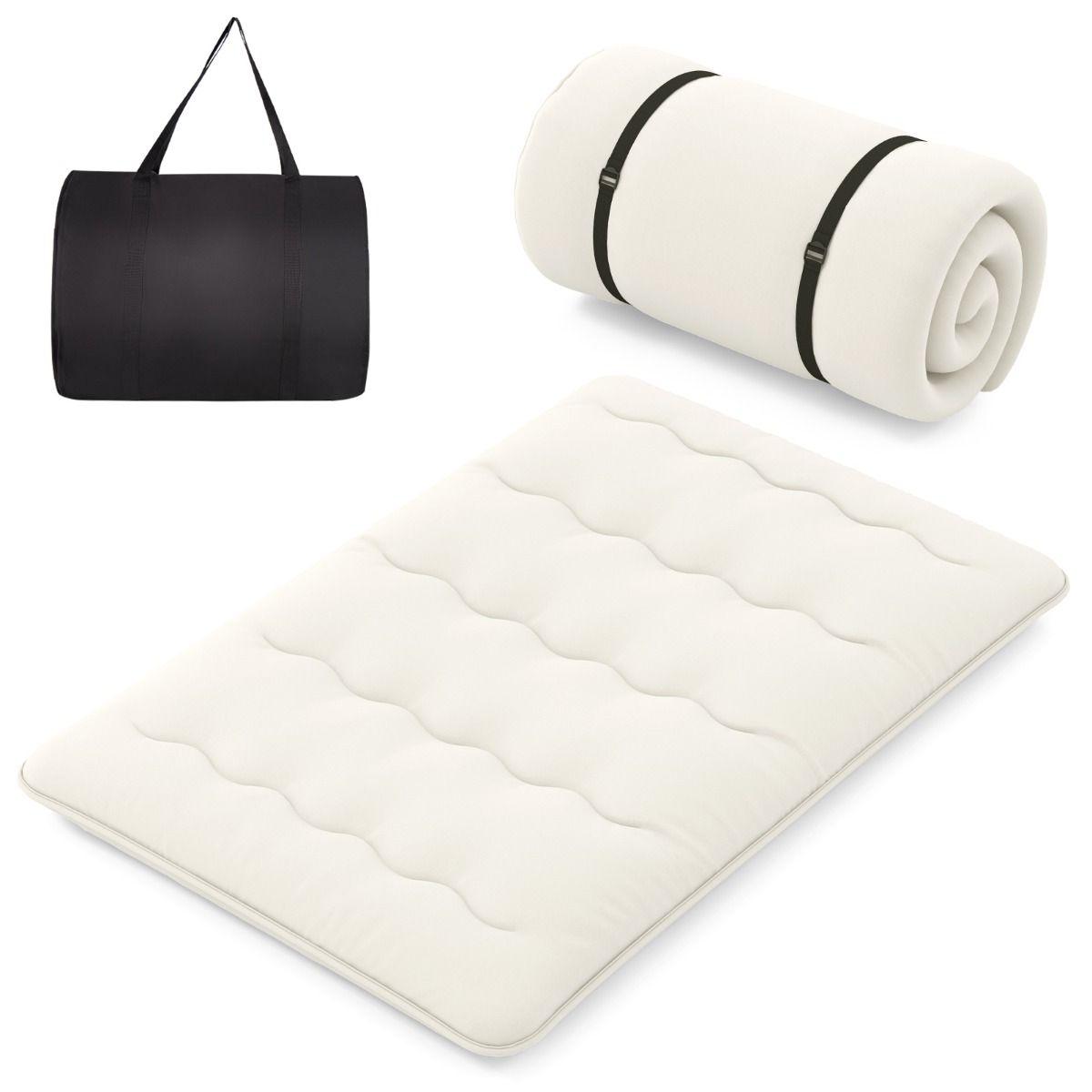 Coast Futonmatratze – Zusammenklappbare Boden- und Schlafmatte – Waschbarer Bezug – Beige/Blau/Brauner Bär