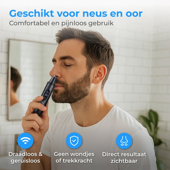 Nuvance Nasentrimmer - Wiederaufladbar & abspülbar - Nasenhaartrimmer - Ohrentrimmer - Männer & Frauen - USB C - Schwarz