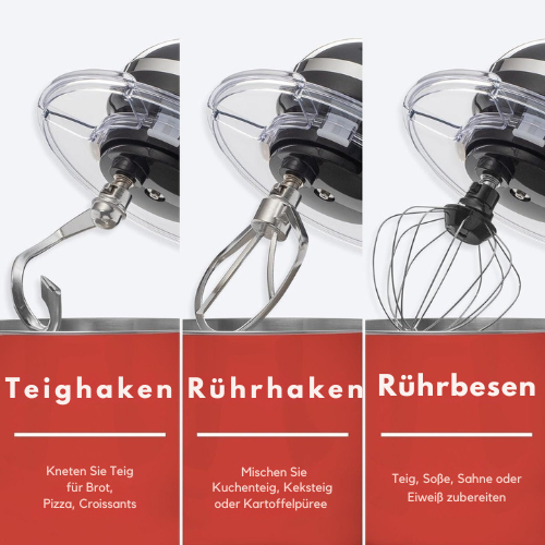 KitchenBrothers Küchenmaschine - Küchenmixer mit 6L-Edelstahl-Mixschüssel - Küchenroboter - 1400W - Schwarz