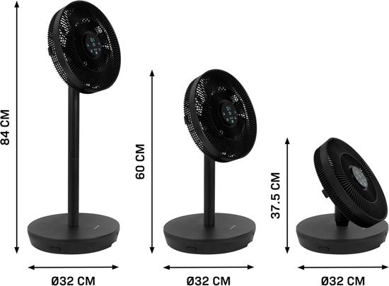 VONROC BREEZE Wireless Fan - Flüsterleise (<44 dB) - 24 Geschwindigkeitsstufen - Leicht und tragbar - 3 Windmodi: Natural, Sleep, Normal - Modular: Tisch- und Bodenventilator - Luxuriöses Touch-Display - Inkl. Fernbedienung - Schwarz