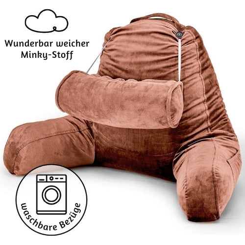 EL-Life - Lesekissen mit Nackenrolle - Unterstützung für den unteren Rücken - Entspannungskissen - Samtbraun