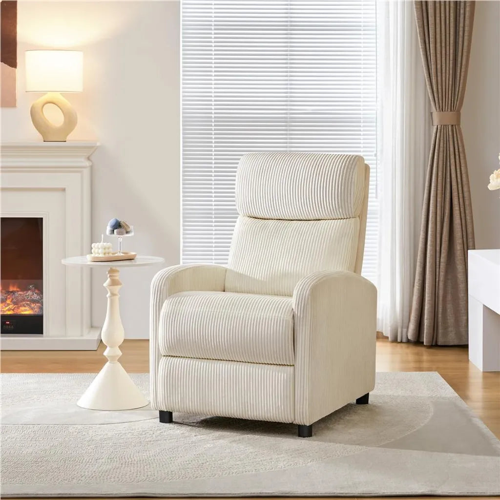 Yaheetech Relaxsessel aus Cord mit verstellbarer Fußstütze – Beige – 61,5 x 87 x 99 cm – max. 120 kg