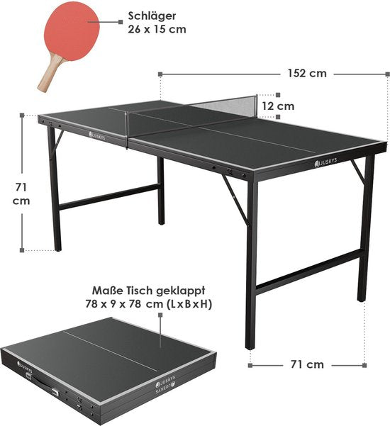 Juskys Mini-Tischtennistisch Flexi - 152 x 71 x 71 cm - Schwarz/Silber